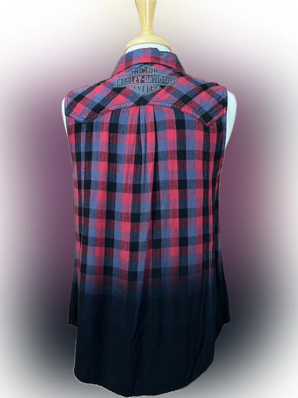 Harley-Davidson Dip-Dye Plaid Full Button Sleeveless Shirt